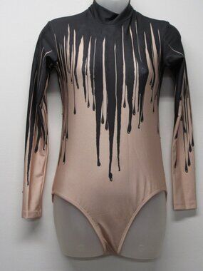 Dance Inked Nude Black Dripping Bling Long Sleeve Leotard Adult sz M Canada